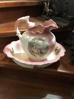 English wash basin set, jug with bowl, porcelain, jug 30 cm, bowl 41 x 34 cm