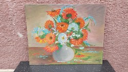Oil on canvas flower still life painting with dry mark