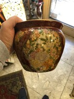 Vintage Chinese porcelain enamel planter vase Kaspó vase, 16 x 16 cm