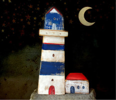 Fa házikók - Világítótorony Rusztikus Fa dekoráció - Otthon, Ajándék ötlet, Miniatűr, faház (2)