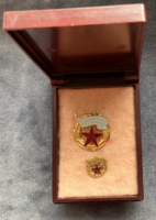 ÉLELMISZERIPAR KIVÁLÓ DOLGOZÓJA kitüntető jelvény Rákosi-címeres bakelit dobozban