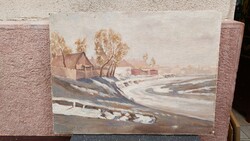Village edge, bowl landscape painting, oil on canvas 60x80 cm
