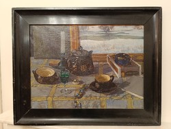 Antique painting oil canvas still life in frame without signature 335 8068