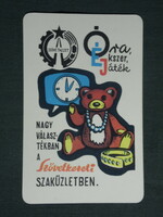 Kártyanaptár, Szövetkezeti óra,ékszer,játék áruház,grafikai rajzos,medve,maci, 1968 ,  (1)