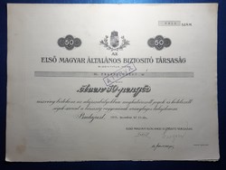 Első Magyar Általános Biztosító Társaság részvény, 50 pengő