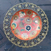 Pierced enameled copper bowl, table center, fruit bowl