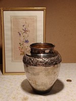 Silver-plated metal vase with grape pattern