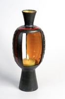 Applied art eosin glazed ceramic candle holder - 34 cm