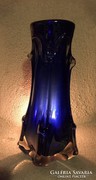 Hatalmas árengedmények!  Nagy kék kristályüveg váza - Blue, big, art glass vase (77)