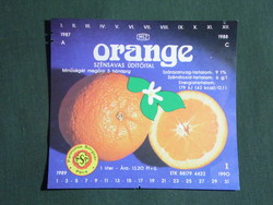Üdítőital címke ,Pécs sörgyár, Gyöngy Orange narancs üdítőital,