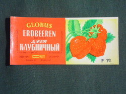Canned food label, Hungarian canning factory, globus strawberry jam