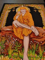 Eredeti indiai vászonra festett Sai Baba batik falikép Indiából