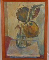 (K) Thuróczy Zoltán napraforgó csendélet festmény 54x75 cm kerettel
