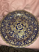 Huge 38 cm !! Cobalt blue glazed 14k gold painted decorative bowl