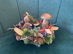 Mushroom autumn table decoration with boletus, unique needlework