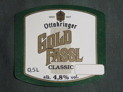 Beer label, Hungarian breweries, ottakringer gold fassl