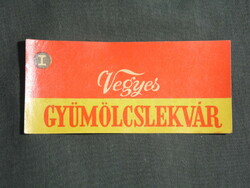 Canned food label, Hungarian canning factory, mixed fruit jam