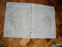Antique, embroidered, azure small tablecloth, not used, size.40 X 27 cm