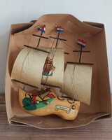 Old, vintage Dutch Volendam souvenir wooden slipper sailing ship model - circa 70s - marine decoration