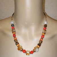Orange ceramic/crystal necklaces 46 +6cm