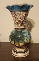 Ceramic vase, pierced at the neck, hand-painted with desert, palm tree, 29 cm