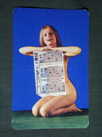 Kártyanaptár, Totó Lottó szerencsejáték, erotikus női akt modell 1973 ,   (2)
