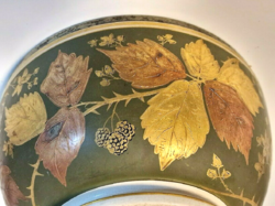 English Faience Painted Ceramic Dish with Metal Rim