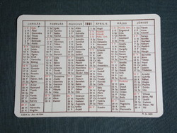 Card calendar, name day, 1961, (2)