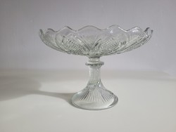 Old large size 28.5 cm glass bowl with crystal base, serving bowl, glass cake bowl, fruit bowl
