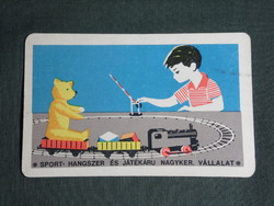 Kártyanaptár,Triál,sport,játék hangszer áruház,Budapest,grafikai,rajzos, kisvasút, 1965 ,   (2)