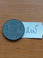 Belgium belgique - belgie 1 franc 1943 ww ii, zinc, iii. King Leopold 205