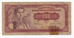 One hundred dinar banknote Yugoslavia 1955