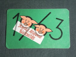 Card calendar, state insurance, backyard insurance, graphic artist, pig, 1963, (2)