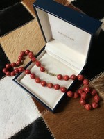 Old red pumice coral pearl string with gold-plated silver clasp