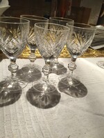 Polished crystal stemmed short drink, brandy, liqueur glasses, cups 5 pcs (8.)