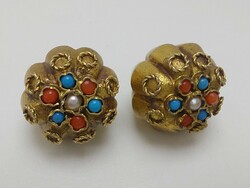 From 374T.1 HUF antique Hungarian gold-plated silver 800‰ 3.77G push buttons, with coral and turquoise pearls