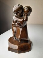 Art Deco bronz szobor, ölelkező gyerekpár, Gnädig S. jelzéssel