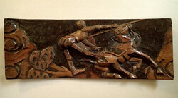 Nagy méretű Don Quijote fa faragás kézimunka kézzel faragott fafaragás fali kép ló lovas falikép
