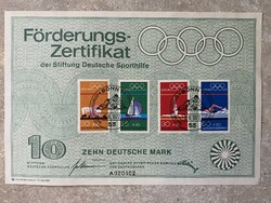 Numbered financing certificate from the German Sports Life Foundation 05.06.1972