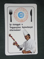Kártyanaptár, ÁFÉSZ fogyasztási szövetkezet,étterem,csárda,szakács modell,1975 ,   (2)