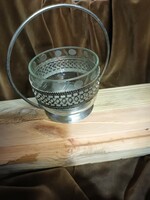 Retro/metal base, engraved, glass sugar bowl
