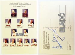 Aranycsapat, Puskás, 6-3 tablókép képeslap aláírt Grosics és Buzánszky dedikált foci futball