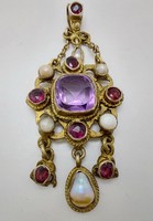 388T from 1ft antique Hungarian gold-plated silver 11.1G wedding tree with 4ct amethyst fire-gilded true pearl