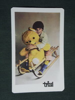 Card calendar, trial, sport, toy instrument store, Budapest, children's model, sled, bear, 1976, (2)