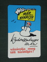 Card calendar, tüzép building material companies, graphic artist, snowman, 1976, (2)