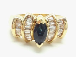 390T from 1ft 14k gold 5.75G baquette diamond 0.5Ct navette cut blue sapphire 0.5Ct ring, 54s