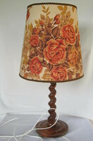 Colonial style lamp twisted wooden body with pink lampshade 70 cm