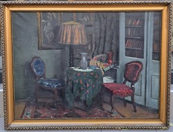 János Czene (1904-1984): room interior, 60x80 cm.