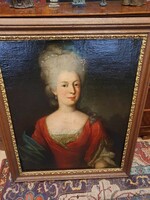 18.századi Ismeretlen festőművész gyönyörűen megfestett női portréja ,élénk szín világgal. 78,5X95cm