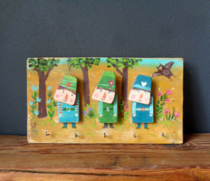 Autumn - rustic painted wooden hanger, hanger - key holder - gift idea - owl, children's room